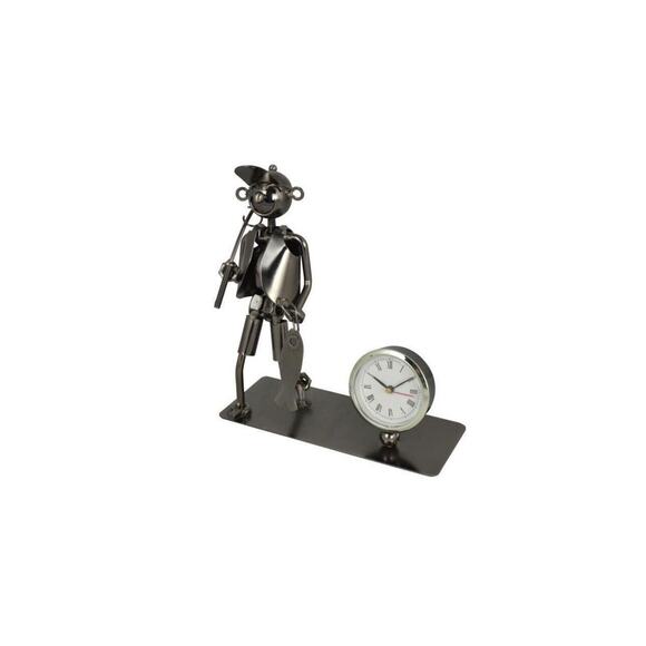 Fisherman With Fishing Pole Fish 7” Metal Display "Wine Bodies" Desk Clock - Picture 2 of 6